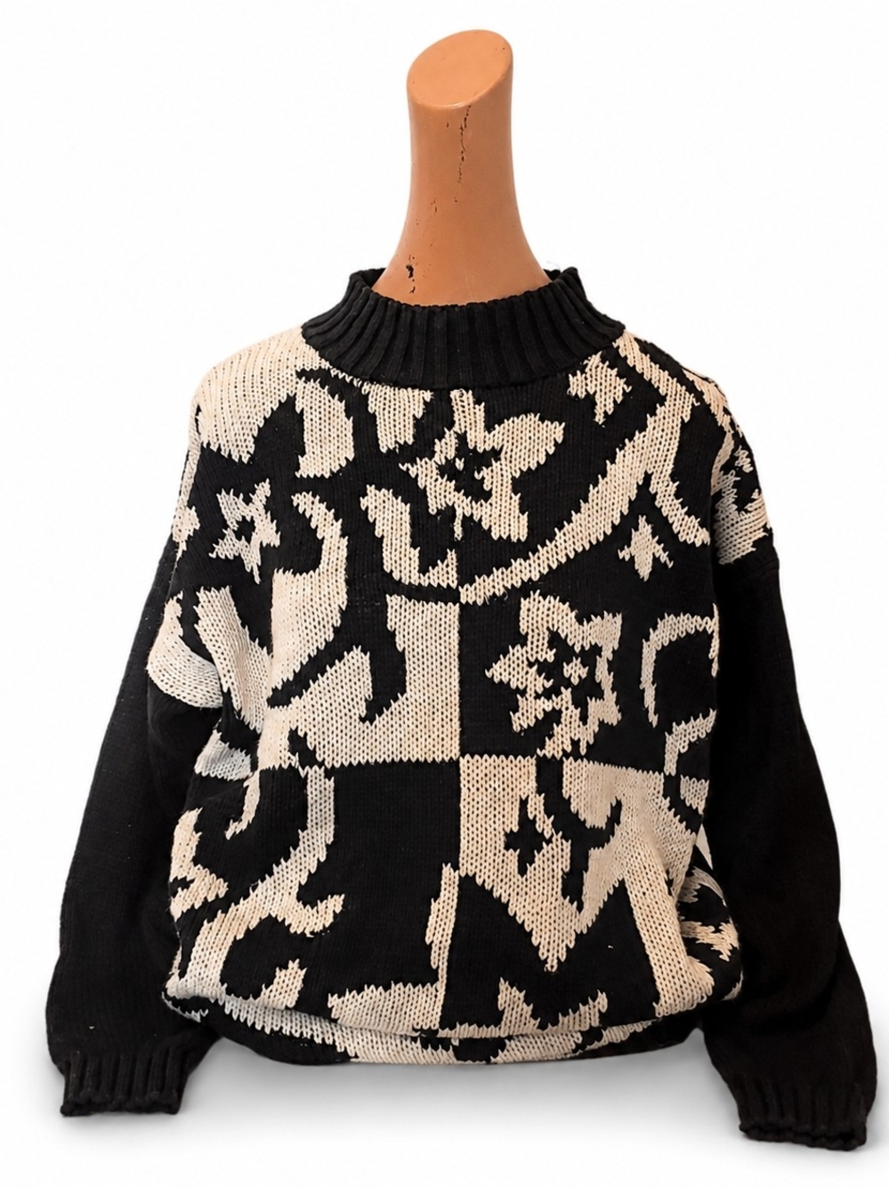 80's EXTRA POINT Floral Block knit sweater - Women's Size, XL.